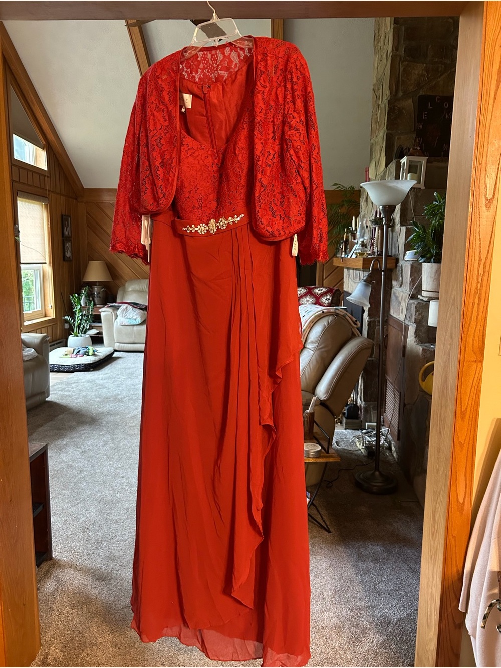 Azazie Red Lace Maxi Dress with Bolero